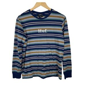 HUF Blue and White Long Sleeve Striped Tee